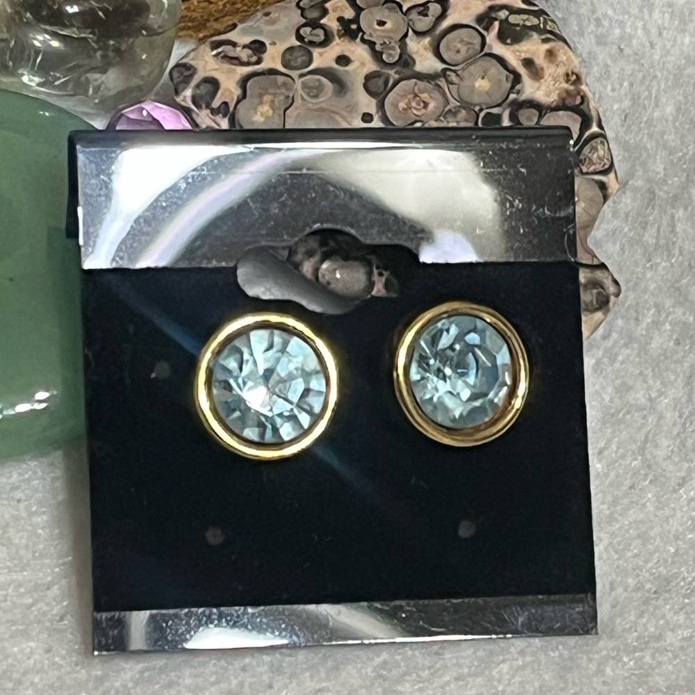 Swarovski Gold-Tone Aquamarine Crystal Stud Earrings
